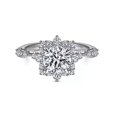 Gabriel & Co-14k White Gold Fancy Halo Round Diamond Engagement Ring - 0.37 ct