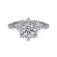 Gabriel & Co-14k White Gold Fancy Halo Round Diamond Engagement Ring - 0.37 ct