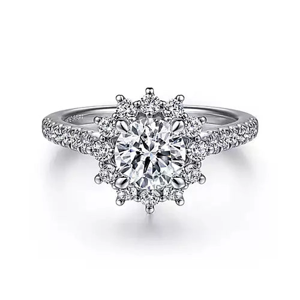 Gabriel & Co-14k White Gold Fancy Halo Round Diamond Engagement Ring - 0.57 ct