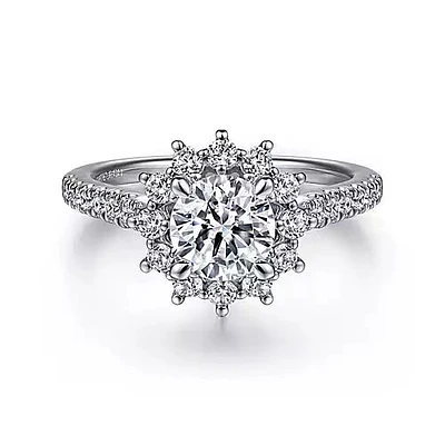 Gabriel & Co-14k White Gold Fancy Halo Round Diamond Engagement Ring - 0.57 ct