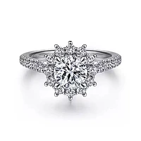 Gabriel & Co-14k White Gold Fancy Halo Round Diamond Engagement Ring - 0.57 ct