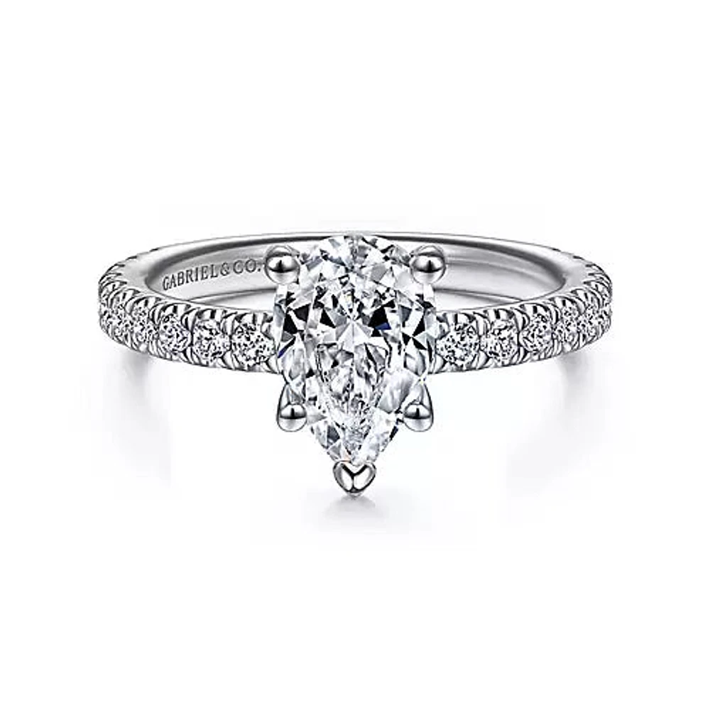 Gabriel & Co-14k White Gold Hidden Halo Pear Shape Diamond Engagement Ring - 0.51 ct