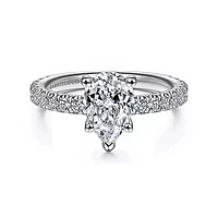 Gabriel & Co-14k White Gold Hidden Halo Pear Shape Diamond Engagement Ring - 0.51 ct