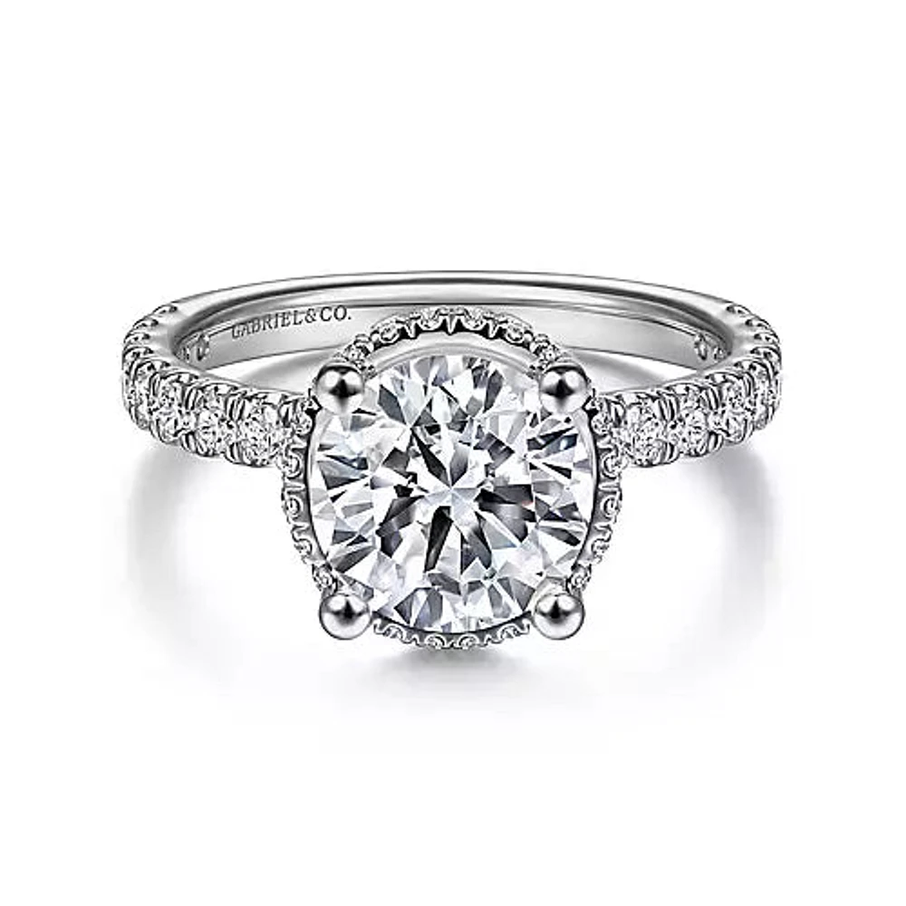 Gabriel & Co-14k White Gold Hidden Halo Round Diamond Engagement Ring - 0.72 ct