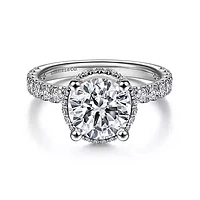 Gabriel & Co-14k White Gold Hidden Halo Round Diamond Engagement Ring - 0.72 ct