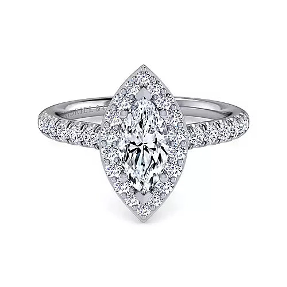 Gabriel & Co-14k White Gold Marquise Halo Diamond Engagement Ring - 0.54 ct