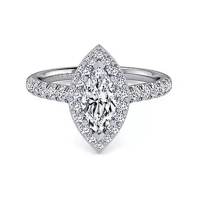 Gabriel & Co-14k White Gold Marquise Halo Diamond Engagement Ring - 0.54 ct