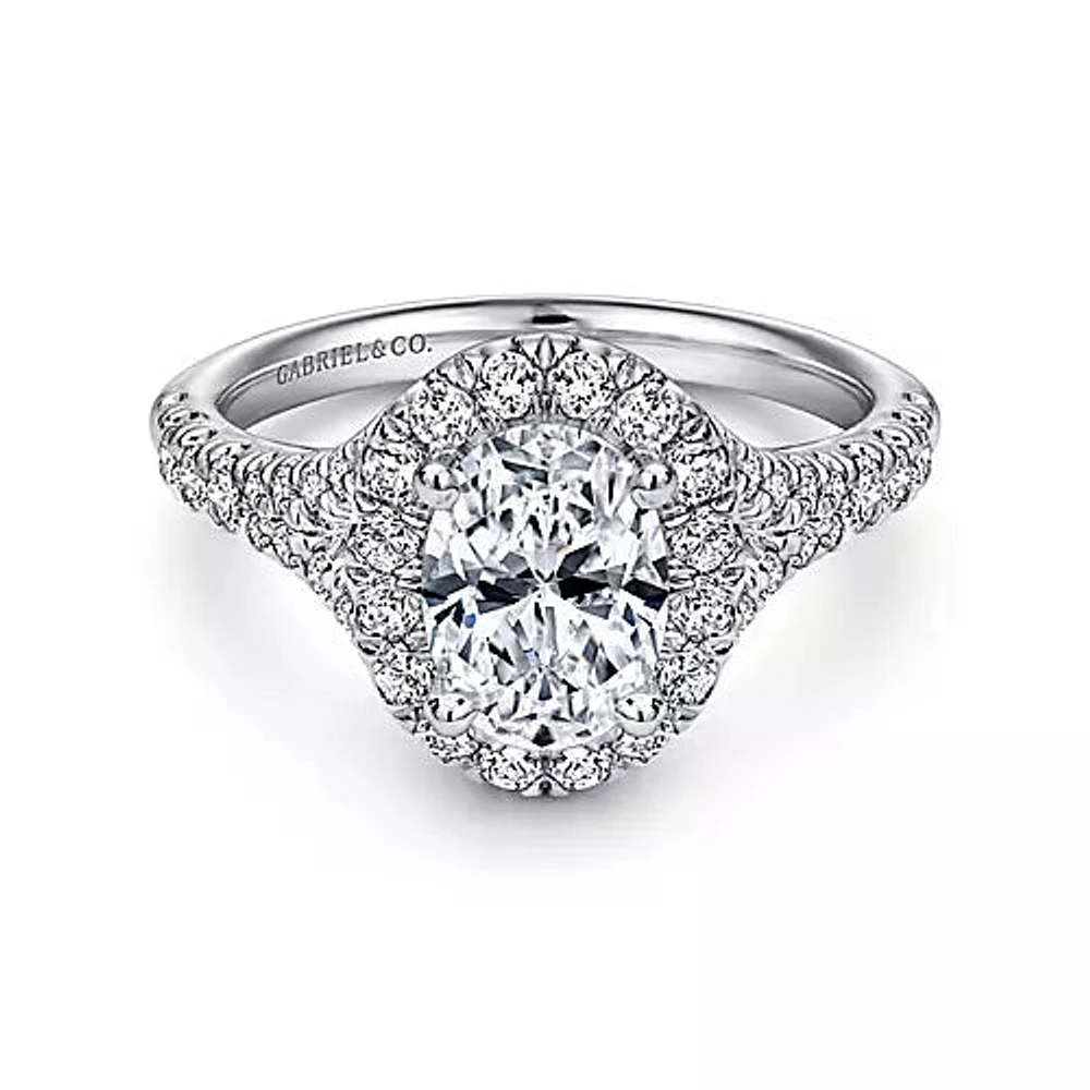 Gabriel & Co-14K White Gold Oval Halo Diamond Engagement Ring