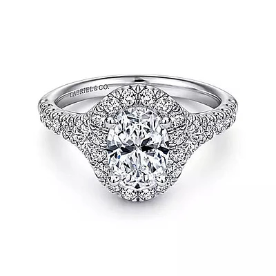 Gabriel & Co-14K White Gold Oval Halo Diamond Engagement Ring