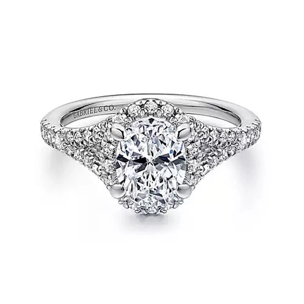 Gabriel & Co-14K White Gold Oval Halo Diamond Engagement Ring- 0.56 ct