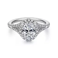 Gabriel & Co-14K White Gold Oval Halo Diamond Engagement Ring- 0.56 ct