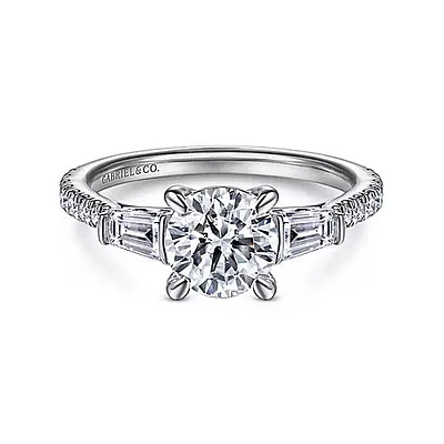 Gabriel & Co-14k White Gold Round 3 Stone Diamond Engagement Ring - 0.42 ct