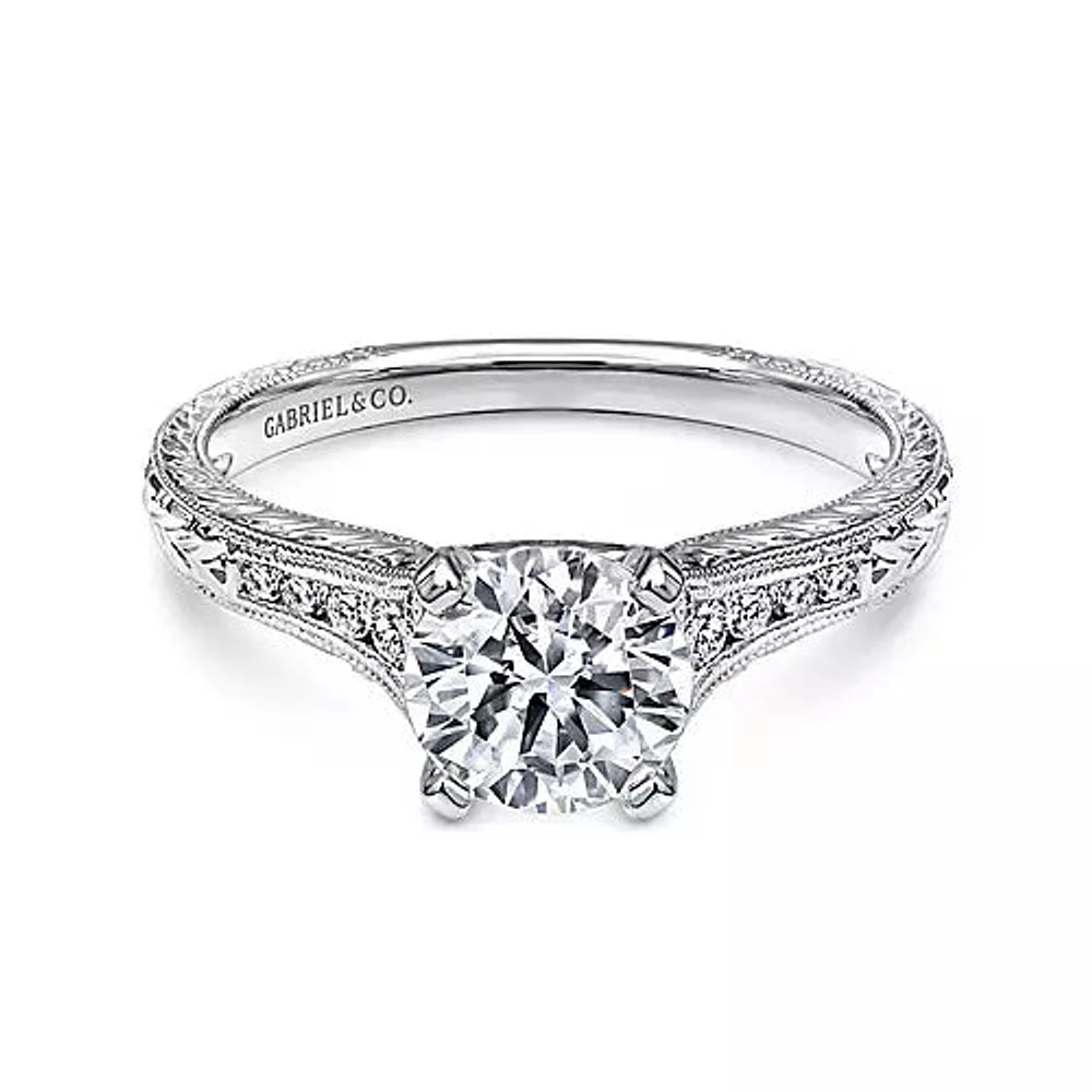 Gabriel & Co-14K White Gold Round Diamond Engagement Ring