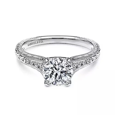 Gabriel & Co-14K White Gold Round Diamond Engagement Ring