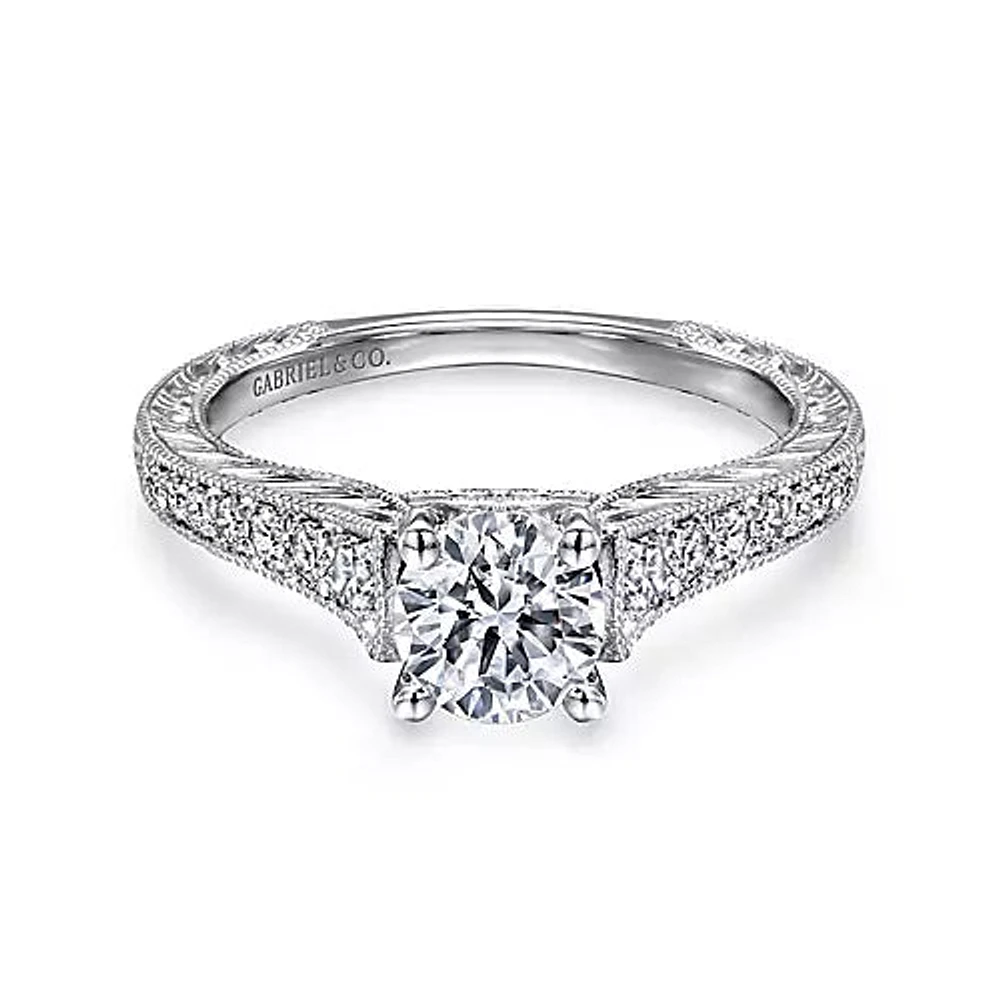 Gabriel & Co- 14K White Gold Round Diamond Engagement Ring