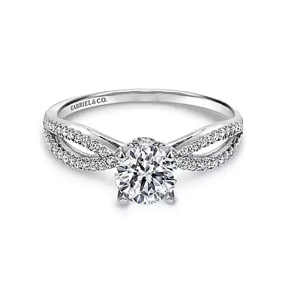 Gabriel & Co-14k White Gold Round Split Shank Diamond Engagement Ring - 0.14 ct