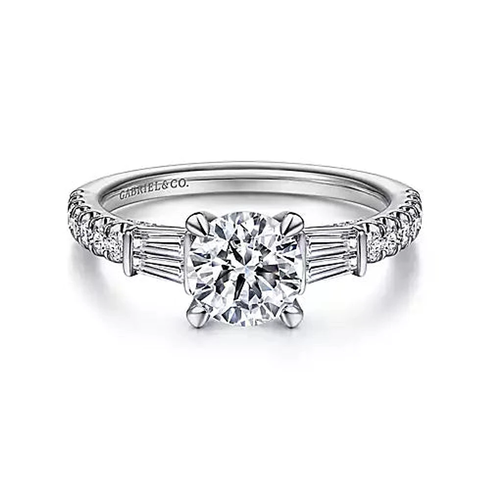 Gabriel & Co-14k White Gold Round Three Stone Diamond Engagement Ring - 0.64 ct