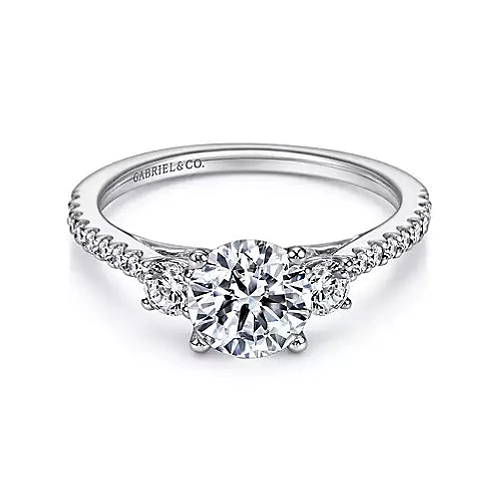 Gabriel & Co-14k White Gold Round Three Stone Diamond Engagement Ring - 0.44 ct