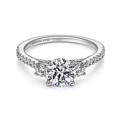 Gabriel & Co-14k White Gold Round Three Stone Diamond Engagement Ring - 0.44 ct