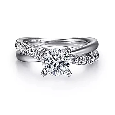 Gabriel & Co-14K White Gold Round Twisted Diamond Engagement Ring