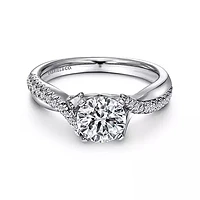 Gabriel & Co-14K White Gold Round Twisted Diamond Engagement Ring