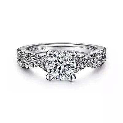 Gabriel & Co-14k White Gold Round Twisted Diamond Engagement Ring - 0.20 ct