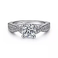 Gabriel & Co-14k White Gold Round Twisted Diamond Engagement Ring - 0.20 ct