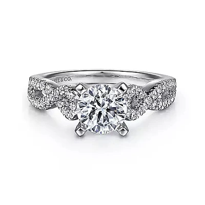 Gabriel & Co-14K White Gold Round Twisted Diamond Engagement Ring-0.35 ct