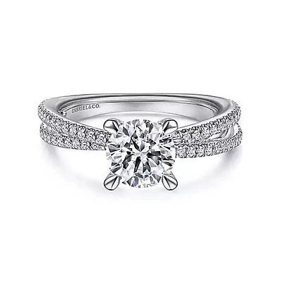 Gabriel & Co-14k White Gold Split Shank Round Diamond Engagement Ring - 0.42 ct