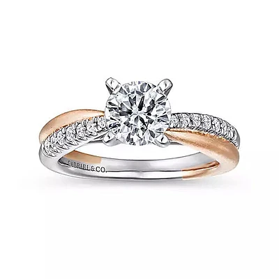 Gabriel & Co-14K White-Rose Gold Round Diamond Criss Cross Engagement Ring