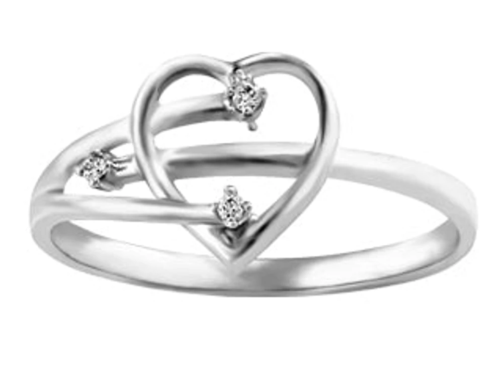 Diamond Accent Open Heart Split Shank White Gold Ladies Ring