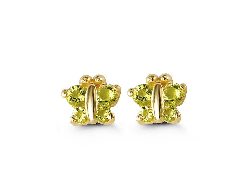 Baby Green Butterflies Studs in 14k Yellow Gold