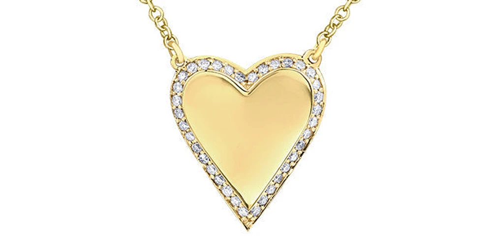 0.14 ct T.W Heart Diamond Ouline Engravable Gold Necklace