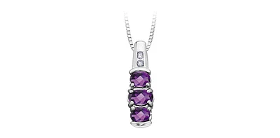 Amethyst Past-Present-Future Diamond Pendant in White Gold