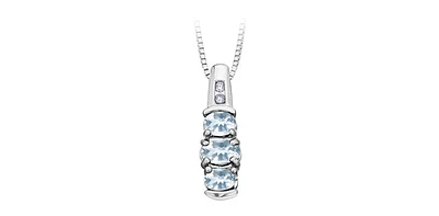 Aquamarine Past-Present-Future Diamond Pendant in White Gold