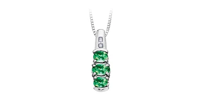 Emerald Past-Present-Future Diamond Pendant in White Gold