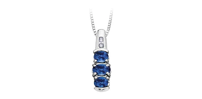 September Sapphire Past-Present-Future Diamond Pendant in White Gold