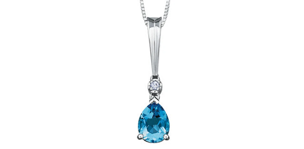 Blue Topaz Diamond Dangly Pendant in Yellow Gold