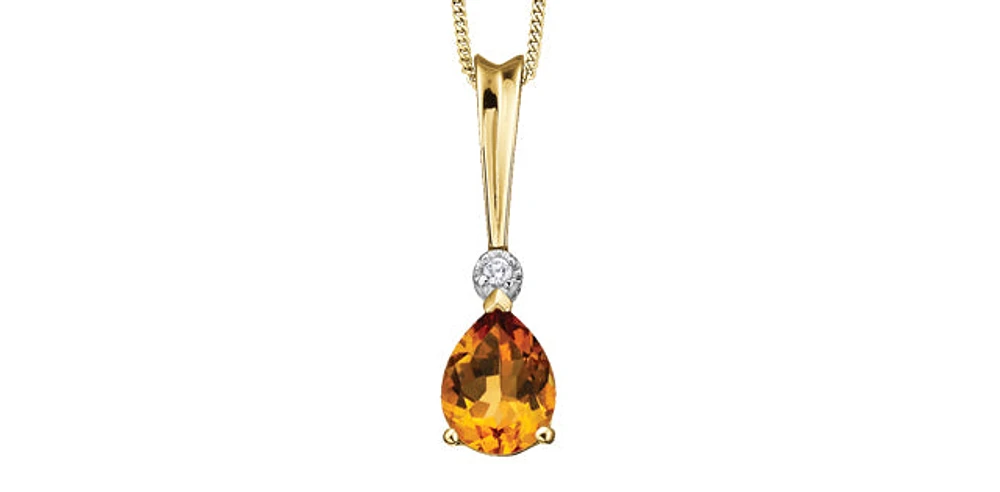 Citrine Diamond Dangly Pendant in Yellow Gold