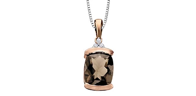 Smokey Quartz Cushion Cut Two Tone Pendant