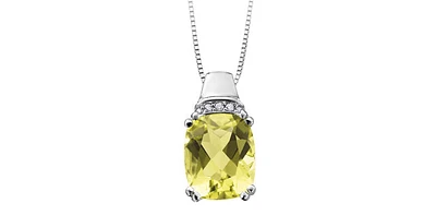 Citrus Quartz Cushion Cut Pendant in White Gold