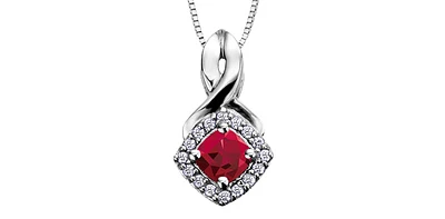 Cushion Cut Garnet Diamond Halo Pendant in White Gold