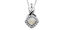 October Cushion Cut Opal Diamond Halo Pendant in White Gold