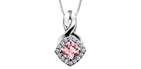 Cushion Cut Pink Tourmaline Diamond Halo Pendant in White Gold