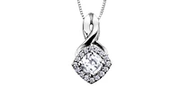 Cushion Cut C.Z Diamond Halo Pendant in White Gold