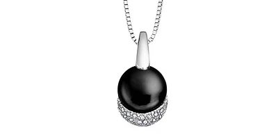 Onyx & Diamond Crescent in White Gold Pendant