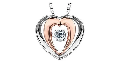 0.15 ct. T.W. Pulse Diamonds Two Tone Gold Double Heart Pendant