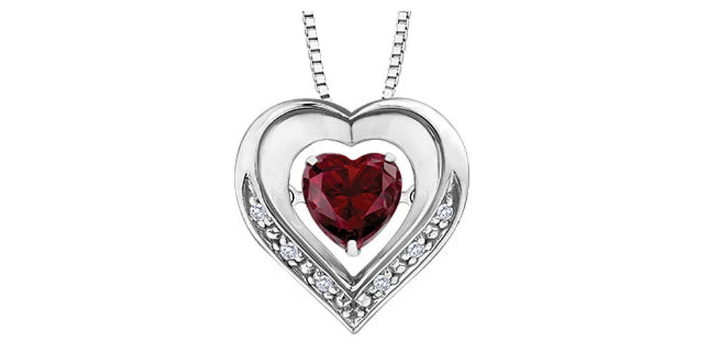 Dancing Heart Created Ruby & Diamonds in Sterling Silver Pendant