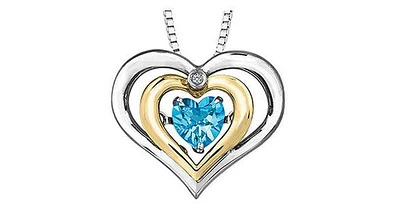 Dancing Blue Topaz Two Tone Gold Double Heart Pendant