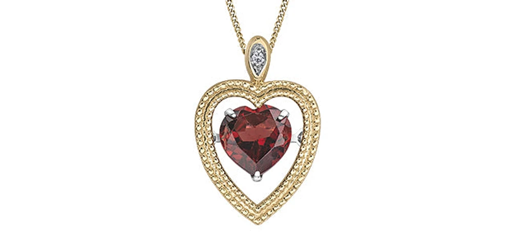 Dancing Garnet Heart- Shaped Yellow Gold Necklace